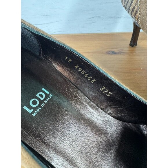 Lodi Made in Spain Suede Snakeskin Effect Tassles Heels Ladies Sz 37.5 US 7 - Picture 3 of 10